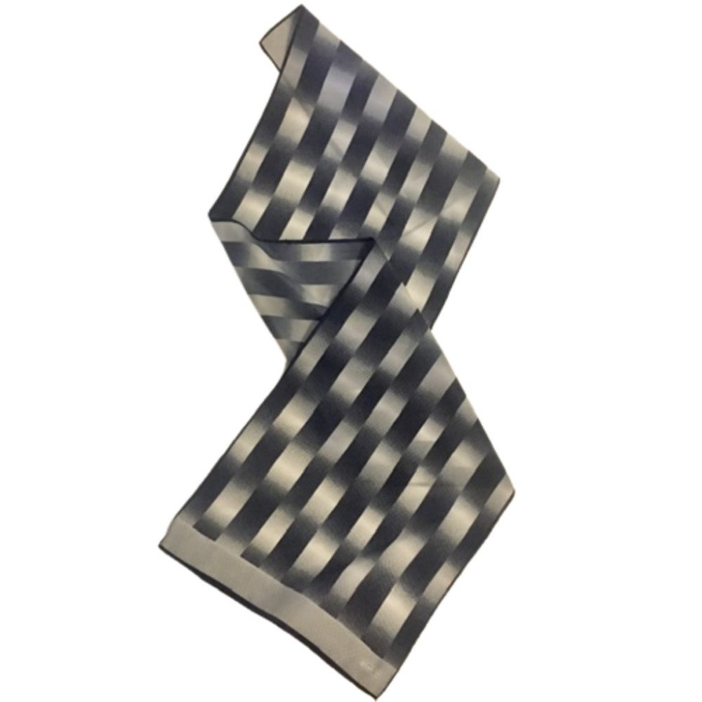 Scarf Silk Robinson Golluber Geometric Pin Dot Navy White Oblong Vintage 70s